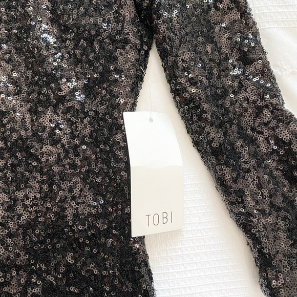 NWT TOBI BLACK SEQUIN SCOOP OPEN BACK MINI COCKTAIL PARTY DRESS - XS - Picture 8 of 11